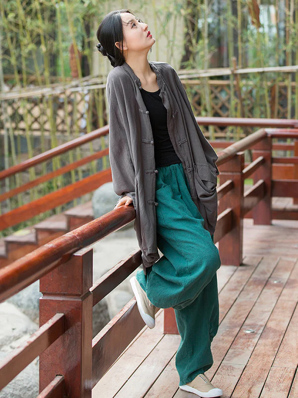 7 Colors Casual Wide Leg High Waisted Solid Color Linen Pants - Image 20