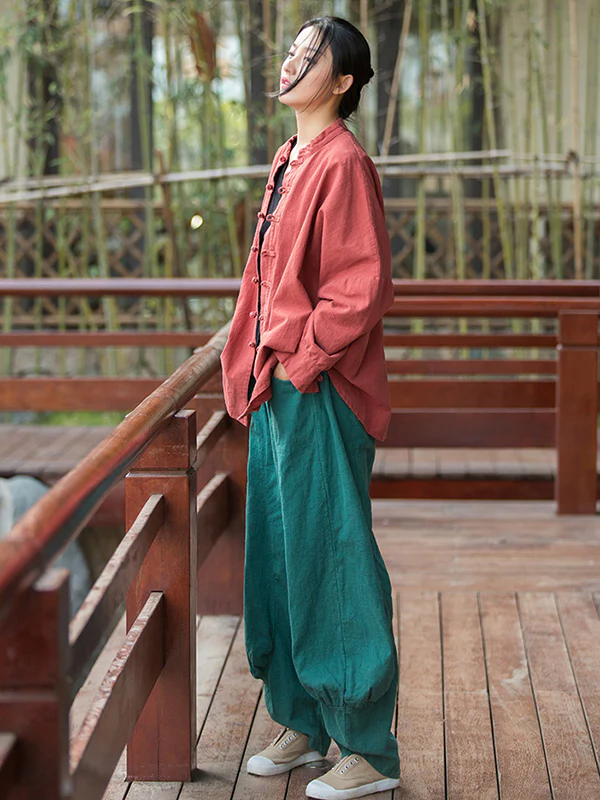 7 Colors Casual Wide Leg High Waisted Solid Color Linen Pants - Image 22