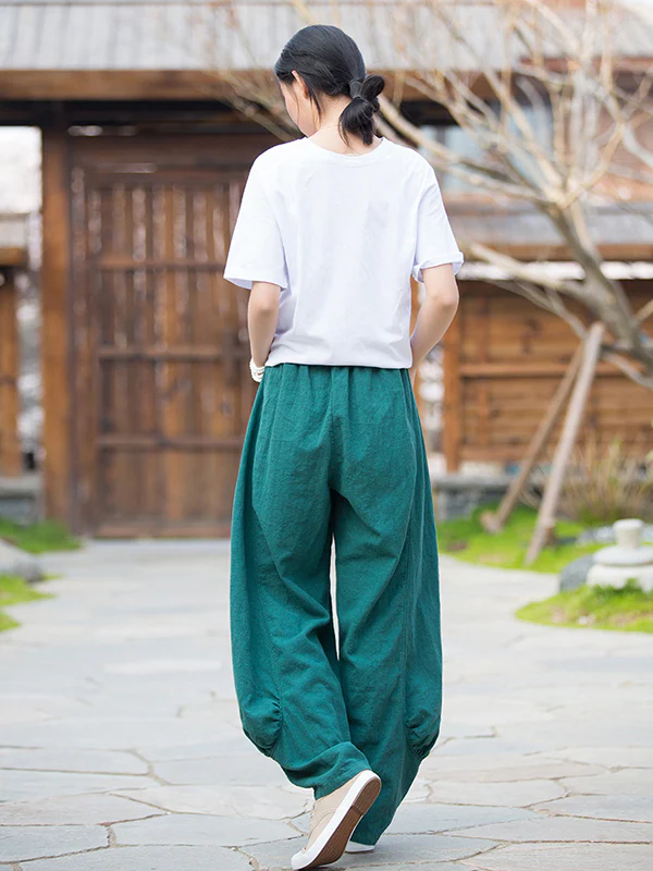 7 Colors Casual Wide Leg High Waisted Solid Color Linen Pants - Image 23