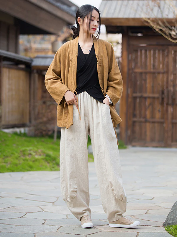 7 Colors Casual Wide Leg High Waisted Solid Color Linen Pants - Image 26