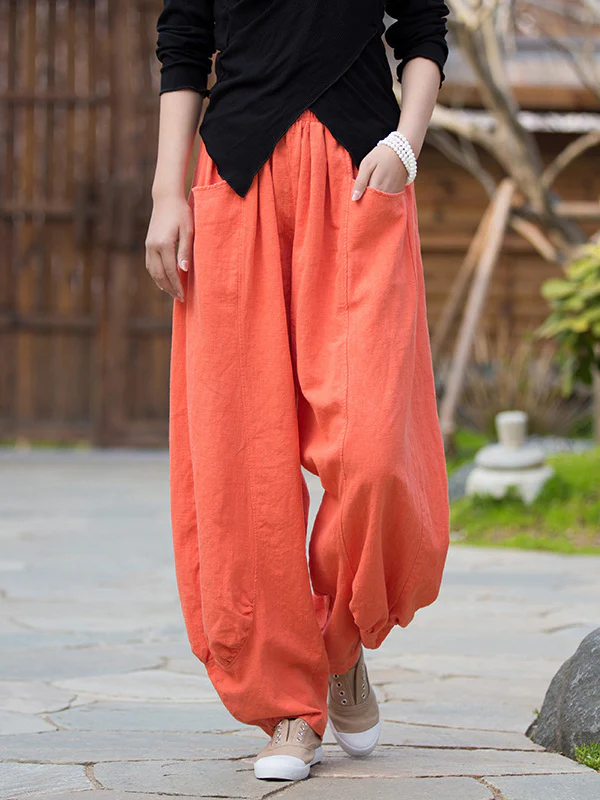 7 Colors Casual Wide Leg High Waisted Solid Color Linen Pants - Image 3