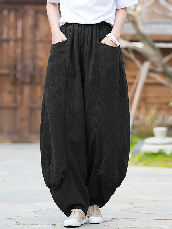 7 Colors Casual Wide Leg High Waisted Solid Color Linen Pants - Image 4