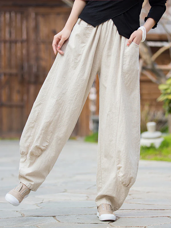 7 Colors Casual Wide Leg High Waisted Solid Color Linen Pants - Image 5