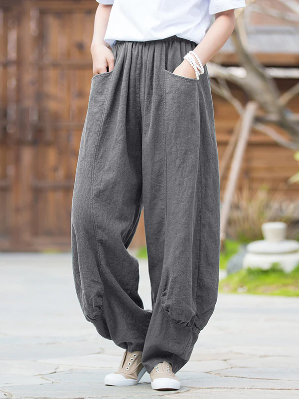 7 Colors Casual Wide Leg High Waisted Solid Color Linen Pants - Image 6