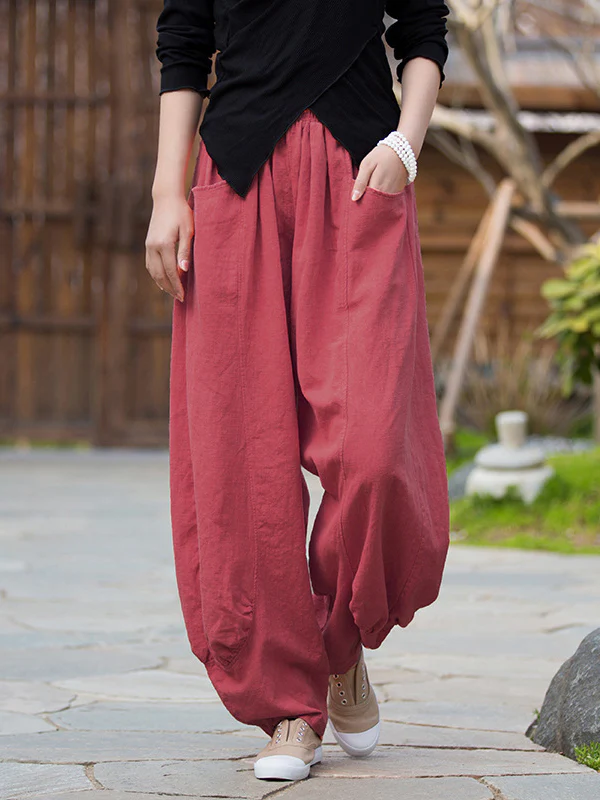 7 Colors Casual Wide Leg High Waisted Solid Color Linen Pants - Image 7