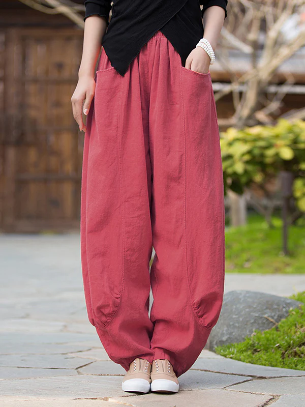 7 Colors Casual Wide Leg High Waisted Solid Color Linen Pants - Image 8