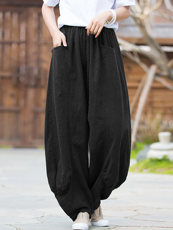 7 Colors Casual Wide Leg High Waisted Solid Color Linen Pants - Image 9