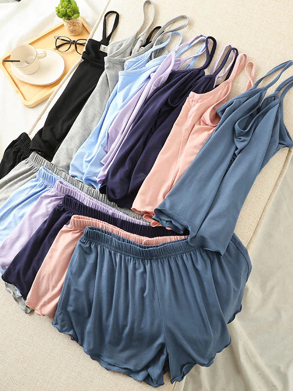 9 Colors Modal Vest&Shorts Loose Two-Piece Sexy Pajamas - Image 14
