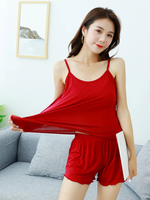 9 Colors Modal Vest&Shorts Loose Two-Piece Sexy Pajamas - Image 4