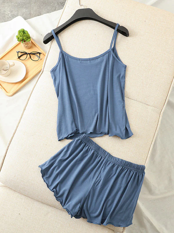 9 Colors Modal Vest&Shorts Loose Two-Piece Sexy Pajamas - Image 7