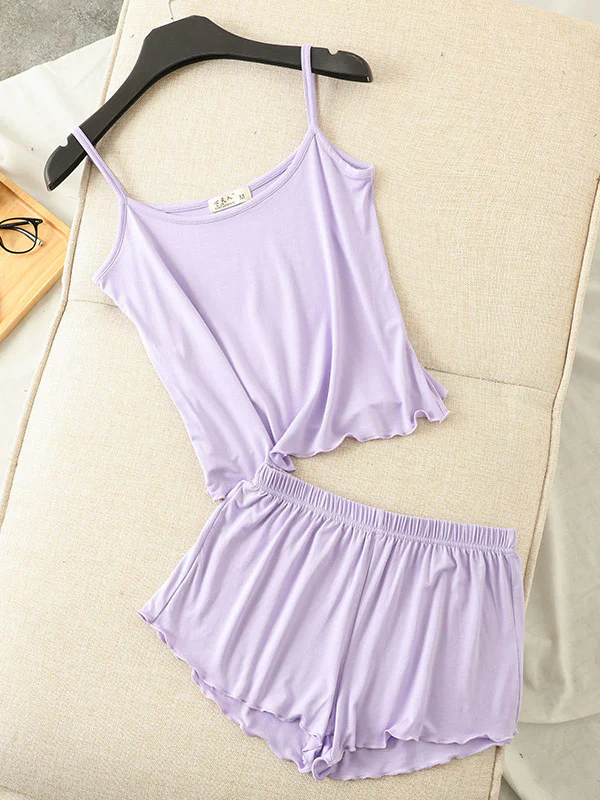 9 Colors Modal Vest&Shorts Loose Two-Piece Sexy Pajamas - Image 9