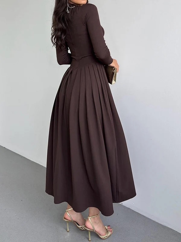 A-Line Bodycon Asymmetric Pleated Solid Color Split-Joint One-Shoulder Maxi Dresses - Image 13