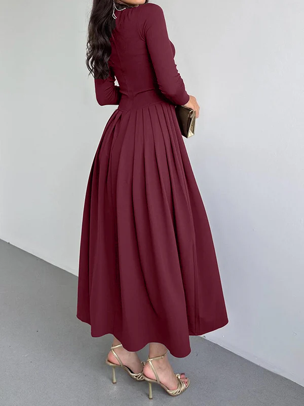 A-Line Bodycon Asymmetric Pleated Solid Color Split-Joint One-Shoulder Maxi Dresses - Image 2
