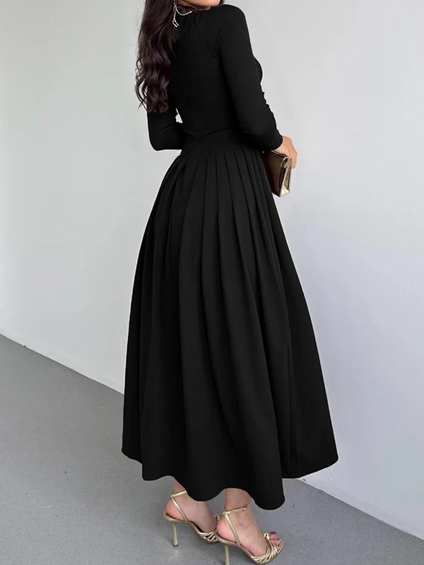 A-Line Bodycon Asymmetric Pleated Solid Color Split-Joint One-Shoulder Maxi Dresses - Image 6