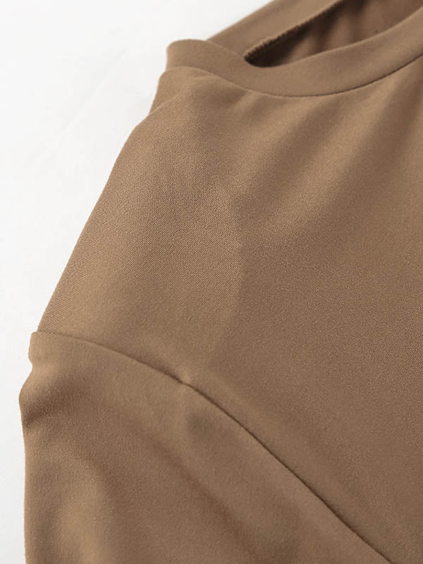 A-Line Bodycon Pleated Solid Color Tied Waist Zipper Round-Neck Mini Dresses - Image 7