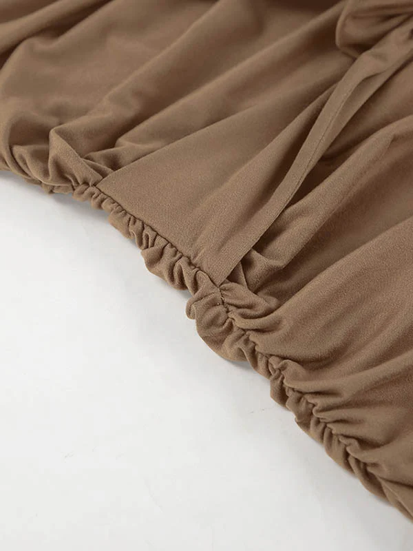 A-Line Bodycon Pleated Solid Color Tied Waist Zipper Round-Neck Mini Dresses - Image 9