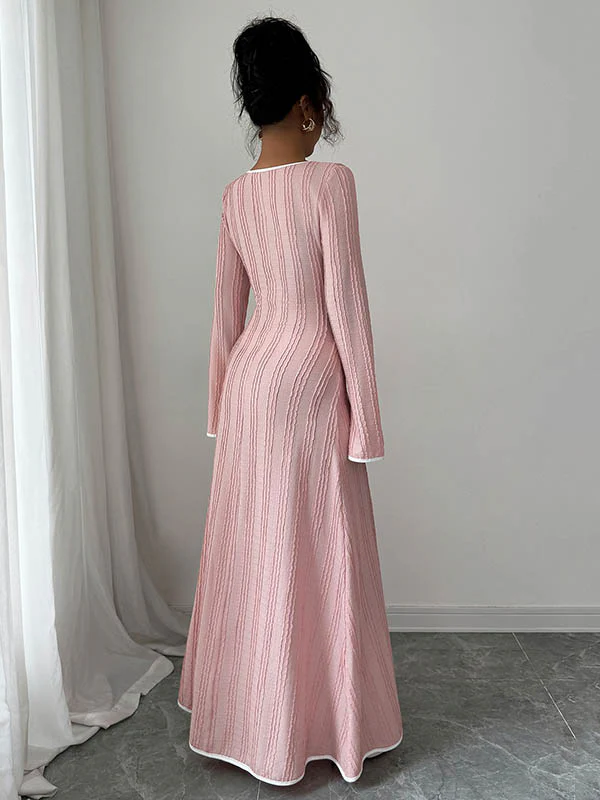 A-Line Bodycon Ribbed Knit Split-Joint Square-Neck Maxi Dresses - Image 6