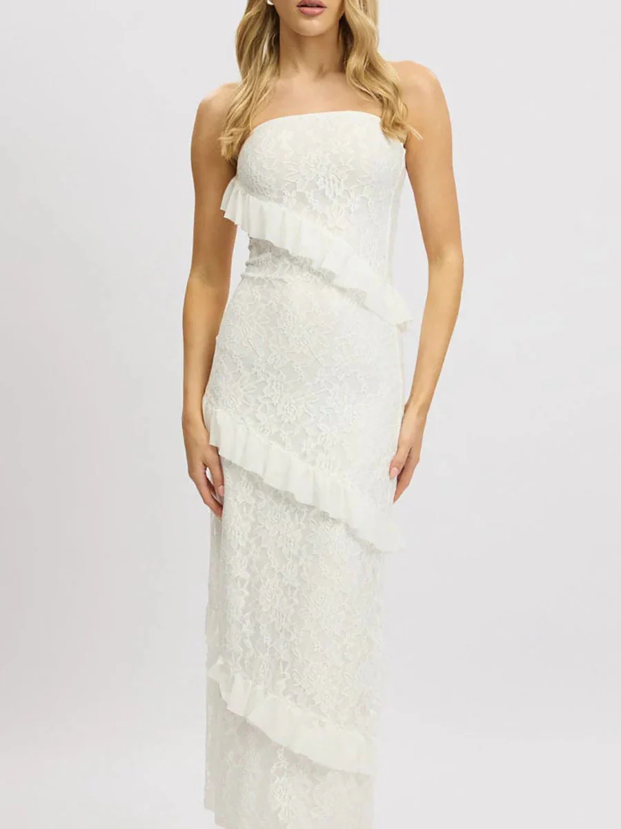 A-Line Bodycon Ruffled Solid Color Split-Joint Tube Midi Dresses - Image 10