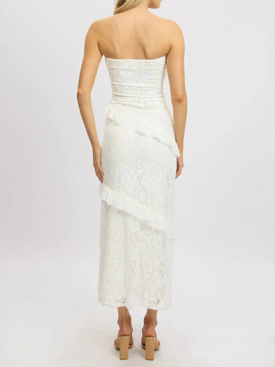 A-Line Bodycon Ruffled Solid Color Split-Joint Tube Midi Dresses - Image 11