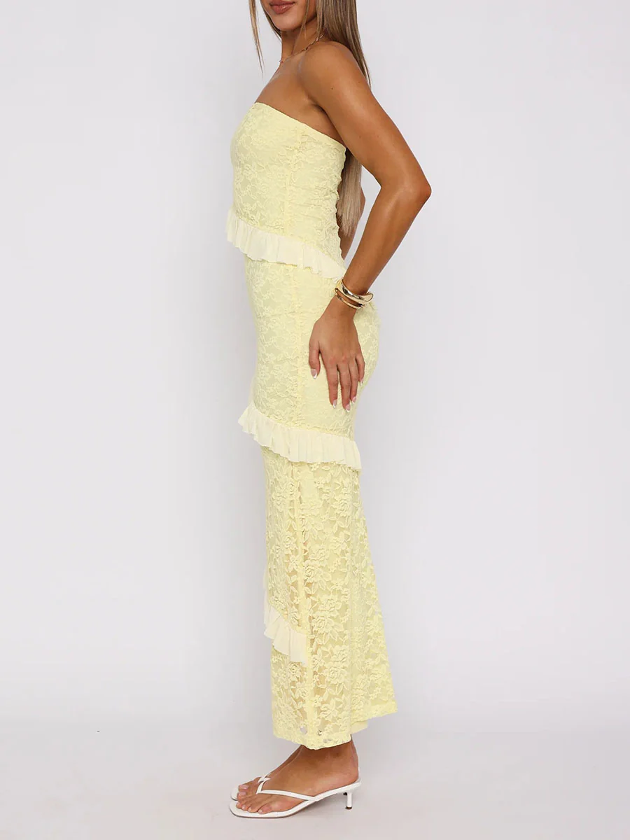 A-Line Bodycon Ruffled Solid Color Split-Joint Tube Midi Dresses - Image 5