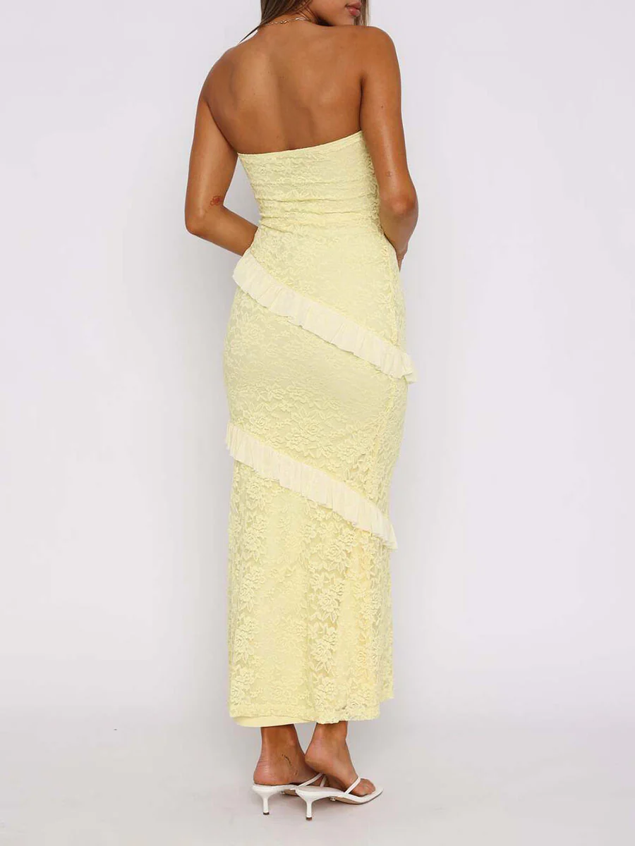 A-Line Bodycon Ruffled Solid Color Split-Joint Tube Midi Dresses - Image 6