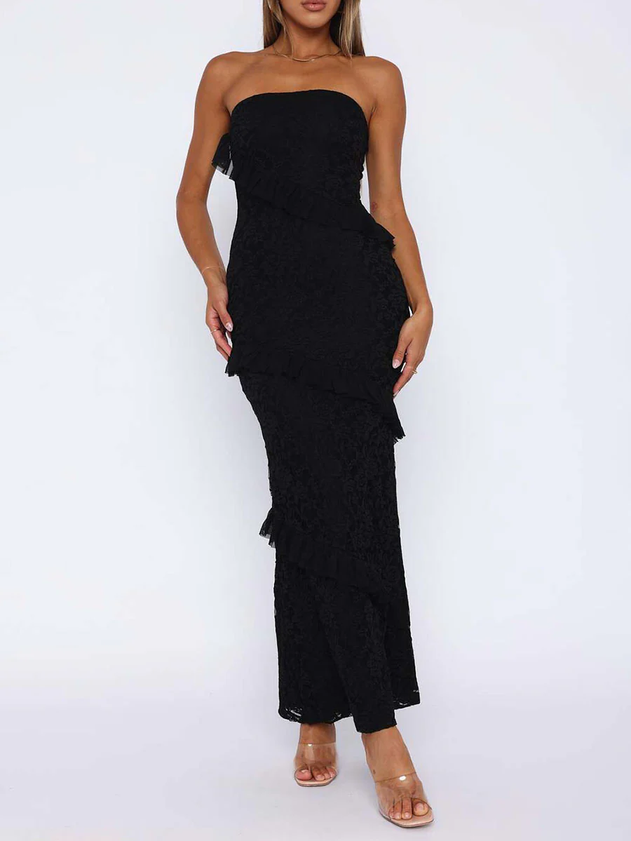A-Line Bodycon Ruffled Solid Color Split-Joint Tube Midi Dresses - Image 7