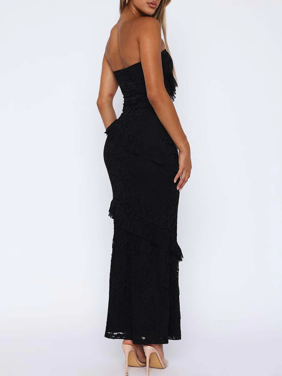 A-Line Bodycon Ruffled Solid Color Split-Joint Tube Midi Dresses - Image 9