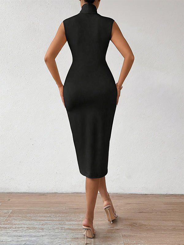 A-Line Bodycon Solid Color V-Neck Midi Dresses - Image 9
