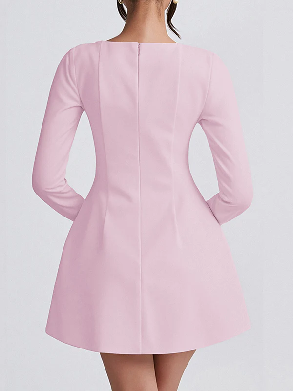 A-Line Bodycon Solid Color Zipper Square-Neck Mini Dresses - Image 11