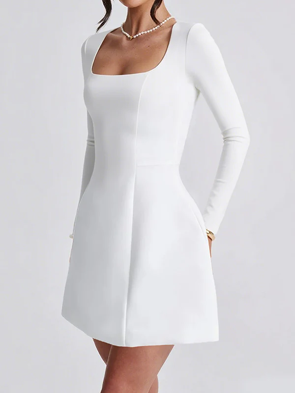 A-Line Bodycon Solid Color Zipper Square-Neck Mini Dresses - Image 12