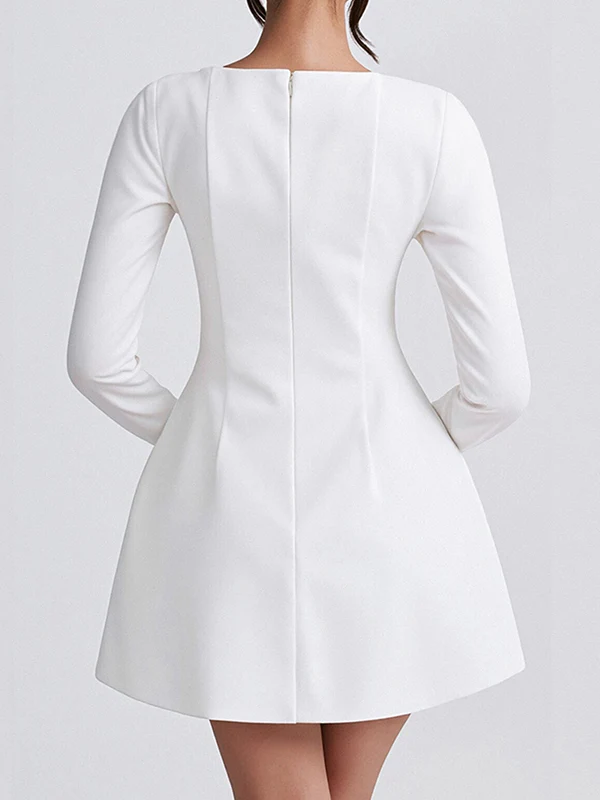 A-Line Bodycon Solid Color Zipper Square-Neck Mini Dresses - Image 13