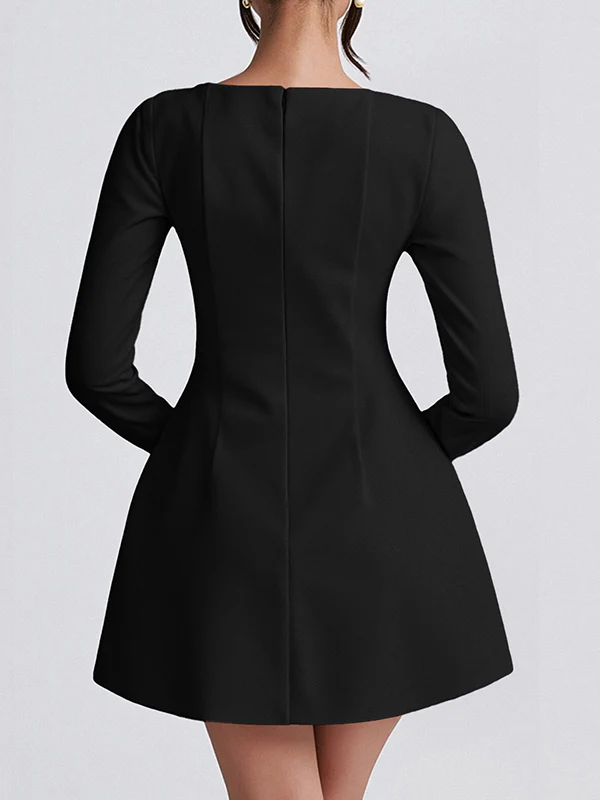 A-Line Bodycon Solid Color Zipper Square-Neck Mini Dresses - Image 5