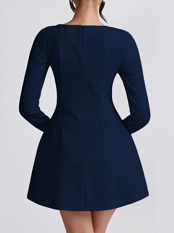 A-Line Bodycon Solid Color Zipper Square-Neck Mini Dresses - Image 8