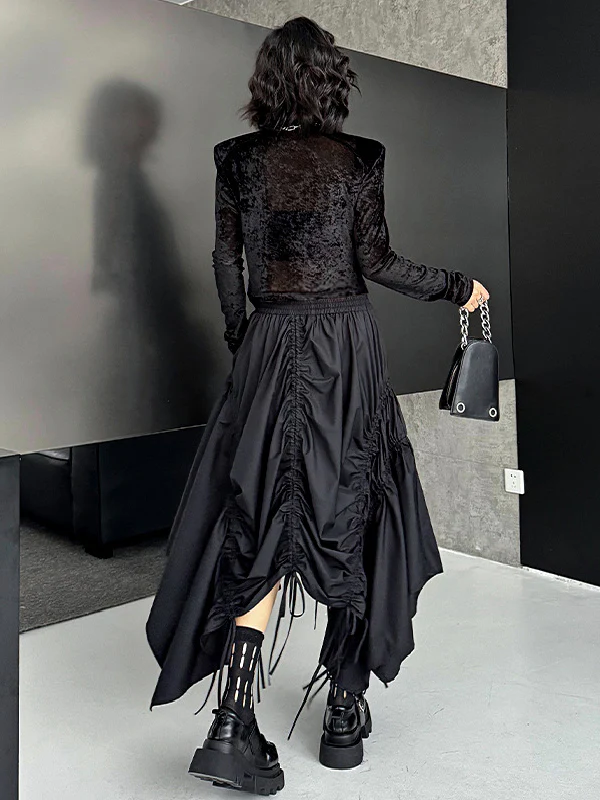 A-Line Elasticated Waist Asymmetric Drawstring Pleated Solid Color Skirts Bottoms - Image 10