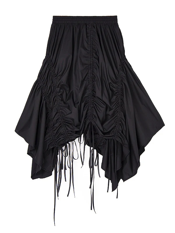 A-Line Elasticated Waist Asymmetric Drawstring Pleated Solid Color Skirts Bottoms - Image 11