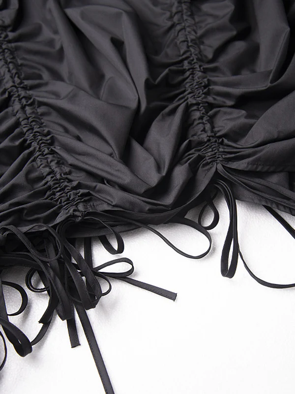 A-Line Elasticated Waist Asymmetric Drawstring Pleated Solid Color Skirts Bottoms - Image 13
