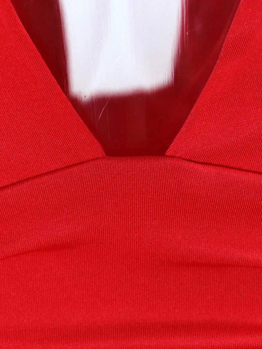 A-Line Elasticated Waist Backless Pleated Solid Color Split-Joint Deep V-Neck Mini Dresses - Image 19