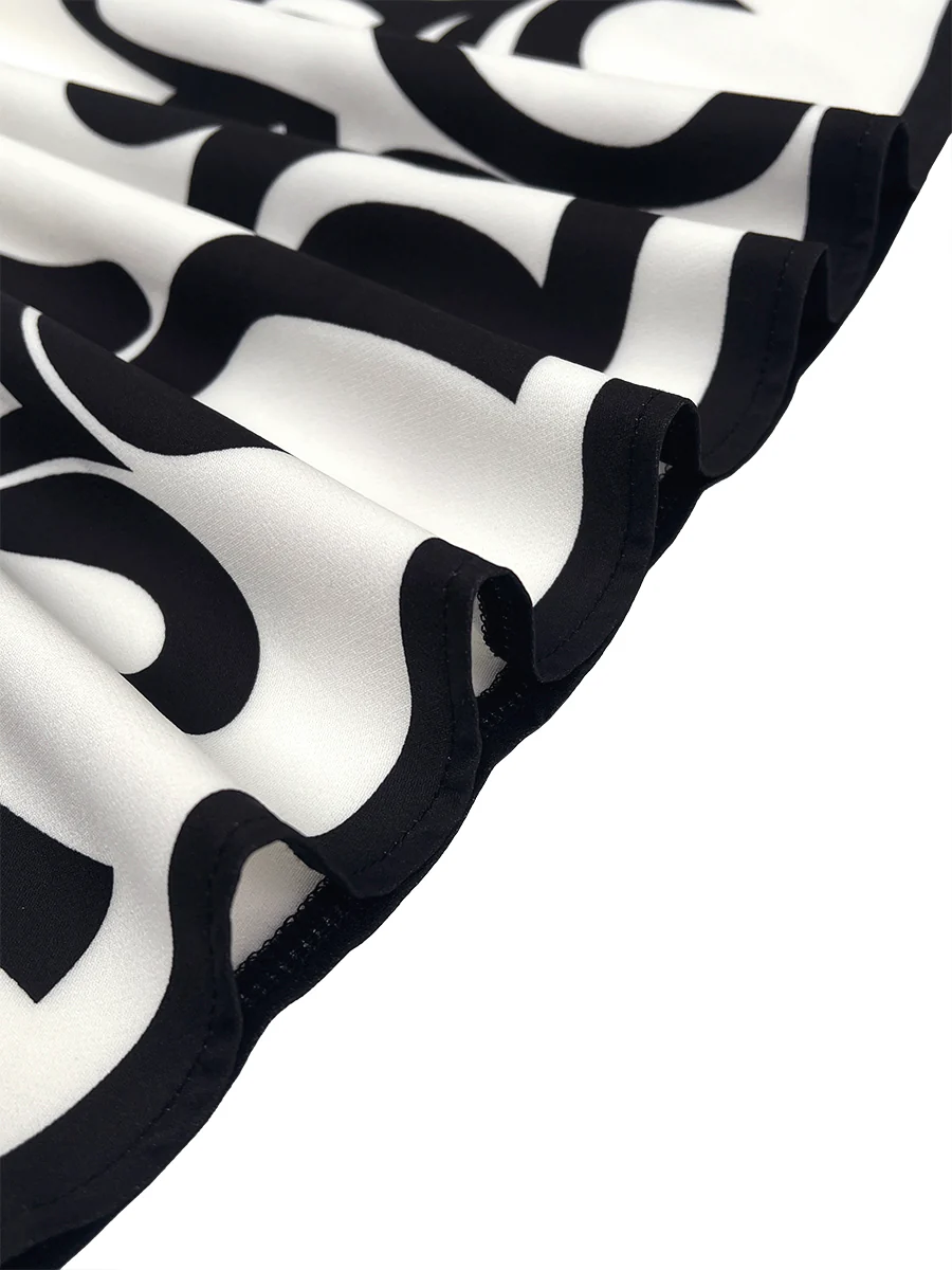 A-Line Flared Sleeves Abstract Printed Contrast Color Hollow Line Split-Joint Stand Collar Maxi Dresses - Image 12