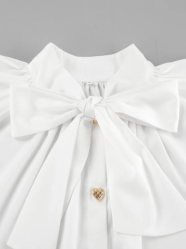A-Line Flared Sleeves Buttoned Elasticity Pleated Solid Color Tied Zipper Stand Collar Mini Dresses - Image 16