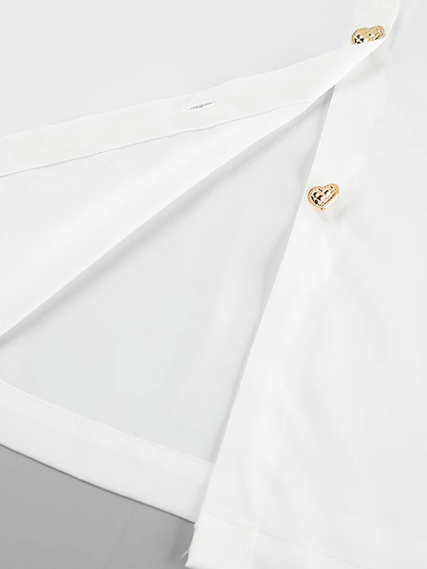 A-Line Flared Sleeves Buttoned Elasticity Pleated Solid Color Tied Zipper Stand Collar Mini Dresses - Image 19