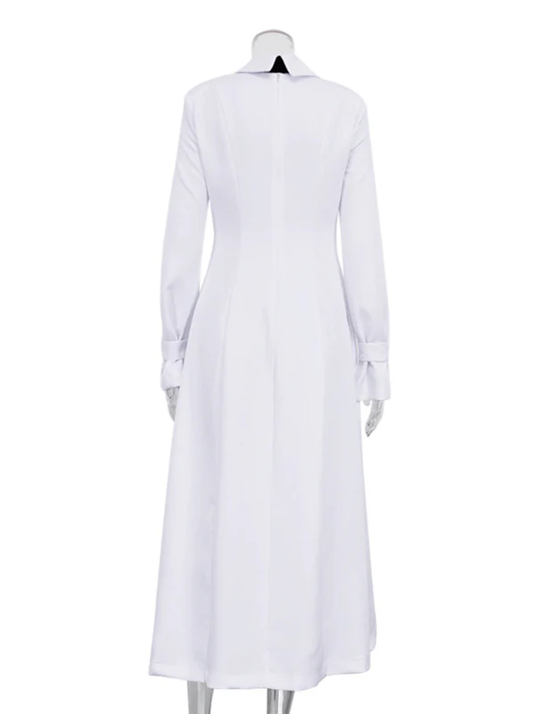 A-Line Flared Sleeves Buttoned Solid Color Split-Joint Split-Side Lapel Maxi Dresses Shirt Dress - Image 6