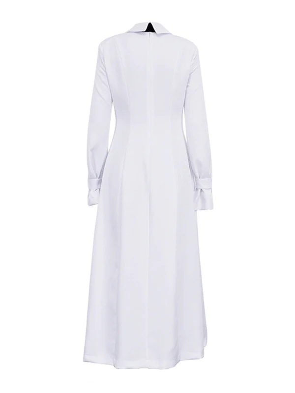 A-Line Flared Sleeves Buttoned Solid Color Split-Joint Split-Side Lapel Maxi Dresses Shirt Dress - Image 8