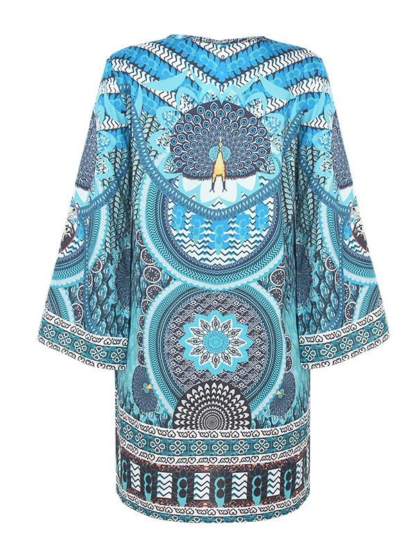 A-Line Flared Sleeves Printed Split-Joint V-Neck Mini Dresses - Image 8