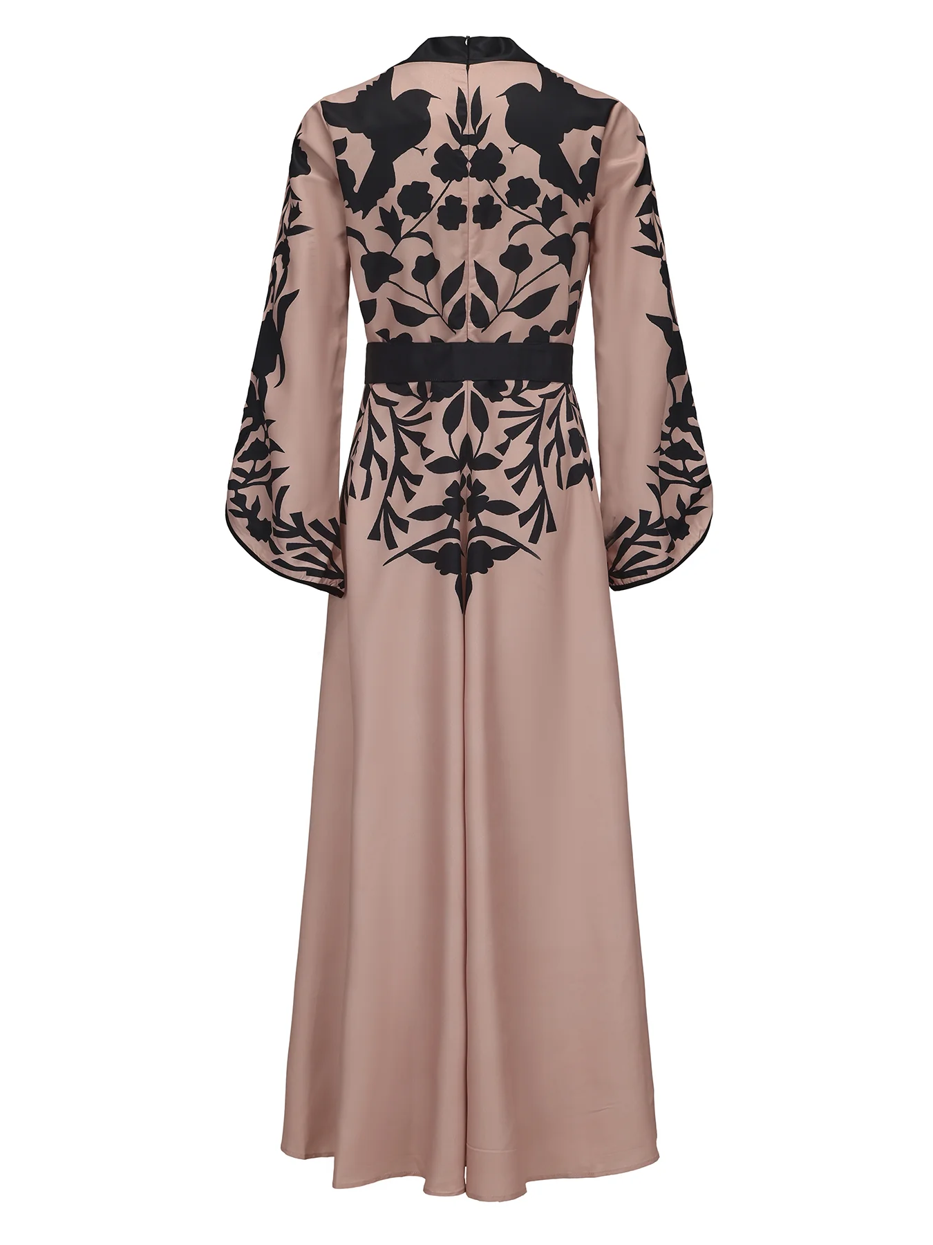 A-line Flared Sleeves Printed Tied Waist V-neck Maxi Dresses - Image 14