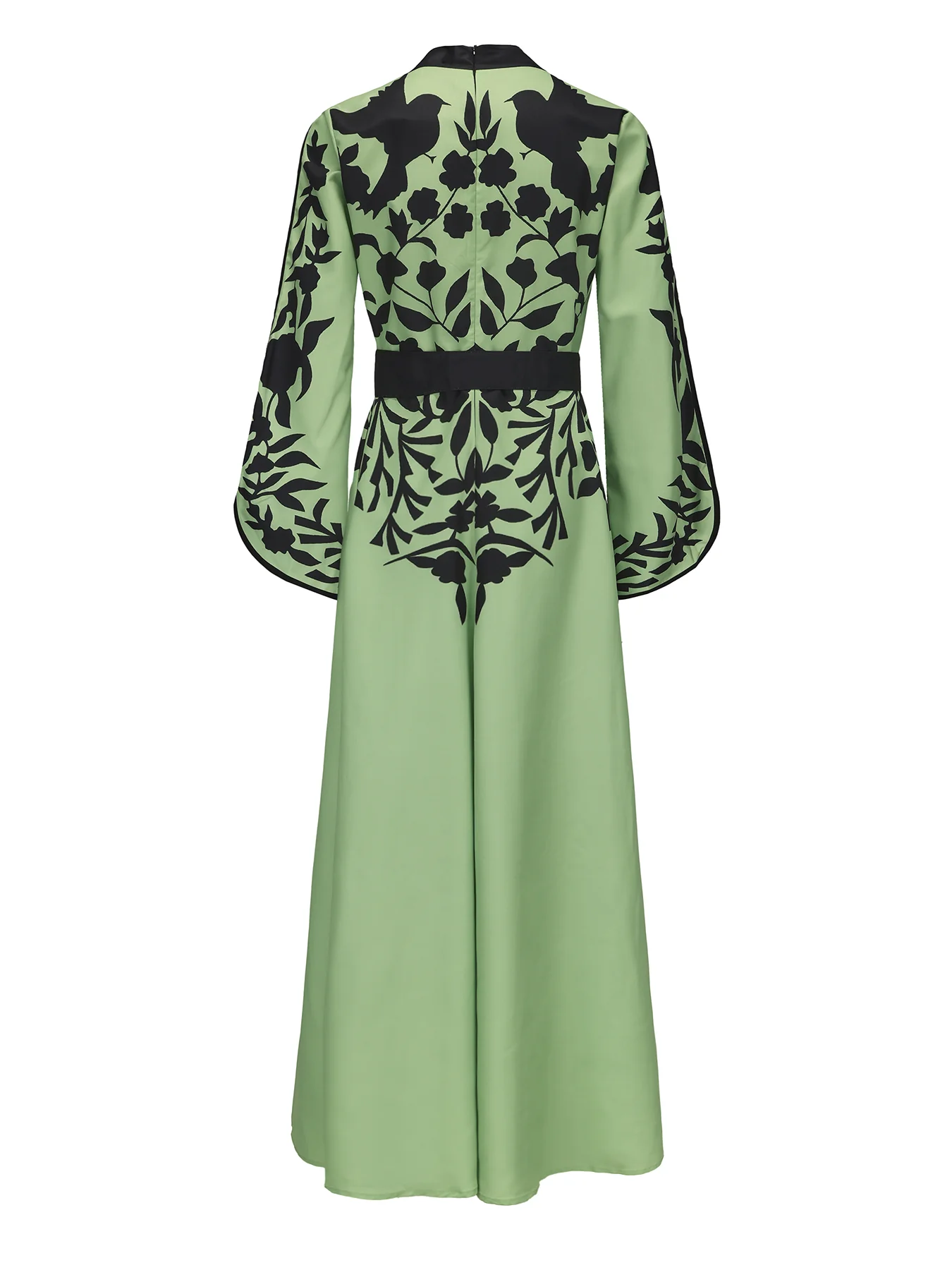 A-line Flared Sleeves Printed Tied Waist V-neck Maxi Dresses - Image 9