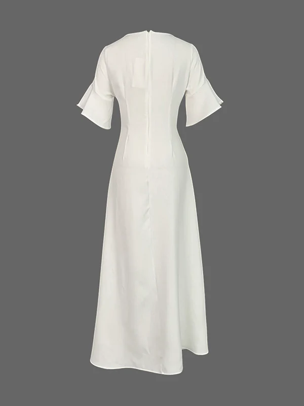 A-Line Flared Sleeves Shiny Solid Color Split-Joint Square-Neck Maxi Dresses - Image 4