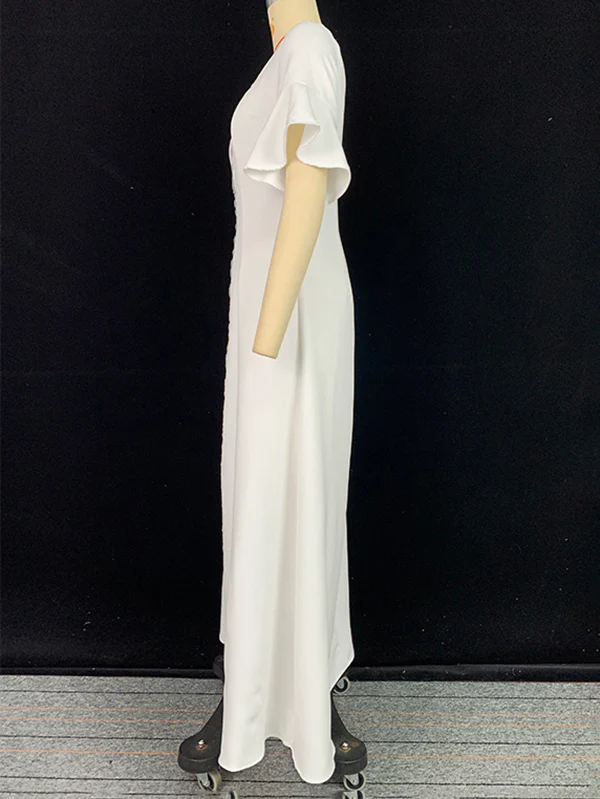 A-Line Flared Sleeves Shiny Solid Color Split-Joint Square-Neck Maxi Dresses - Image 6