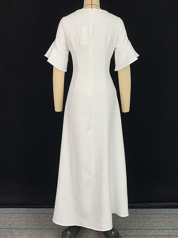 A-Line Flared Sleeves Shiny Solid Color Split-Joint Square-Neck Maxi Dresses - Image 7