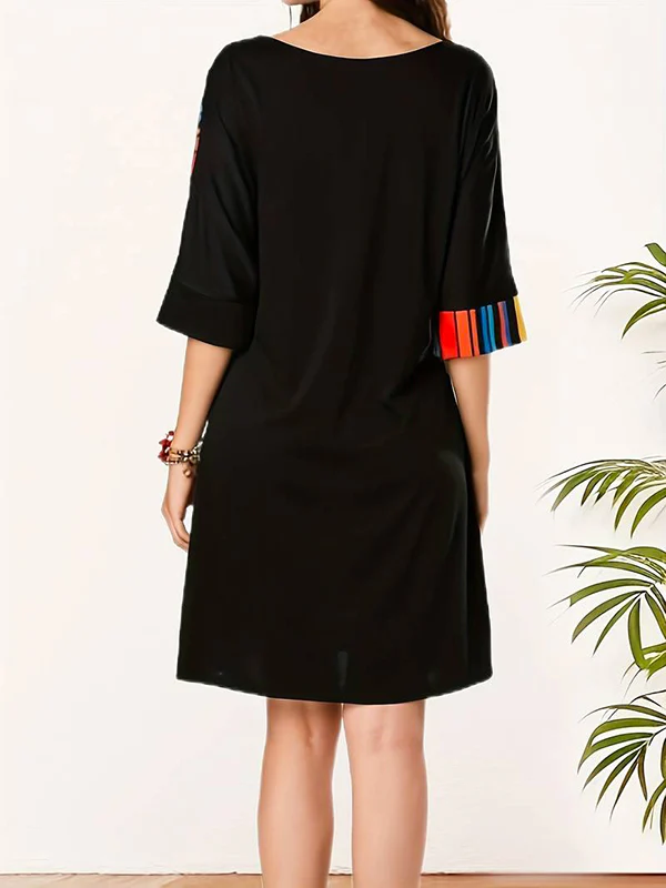 A-Line Half Sleeves Asymmetric Contrast Color Striped Round-Neck Mini Dresses - Image 11