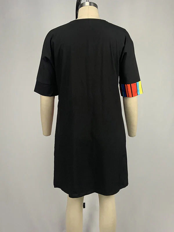 A-Line Half Sleeves Asymmetric Contrast Color Striped Round-Neck Mini Dresses - Image 14